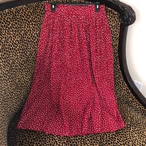 Red and White A-Line Pleated Midi Skirt